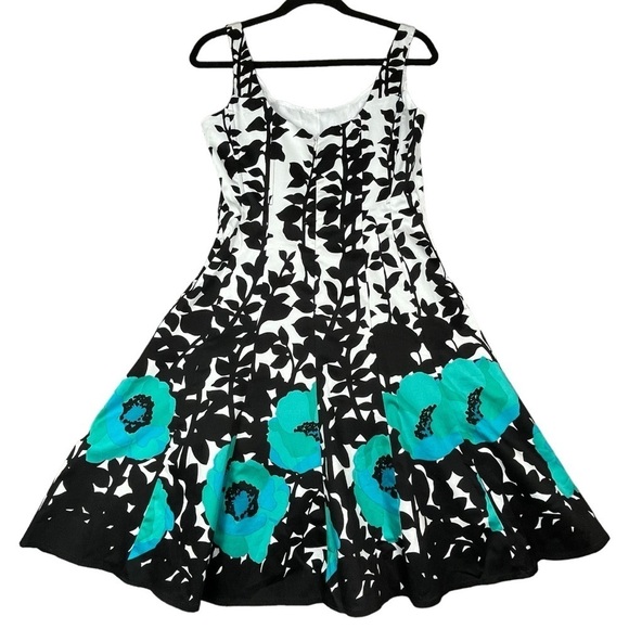 Nine West Sleeveless ALine Classic Fitted Bodice w/Boning Floral Border Dress 8 - Picture 2 of 16